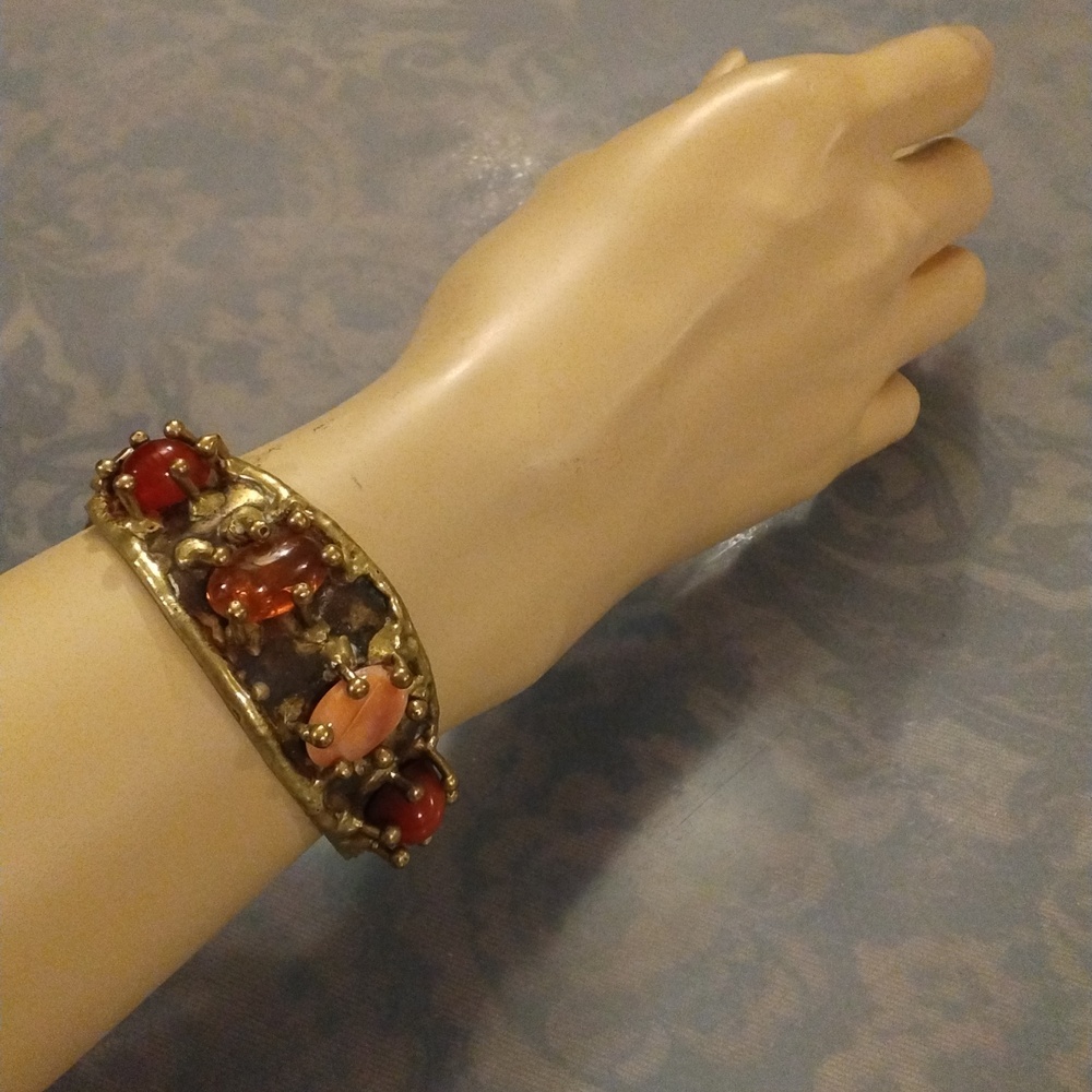 Vintage PAL KEPENYES Bracelet Brass with Stones Signed